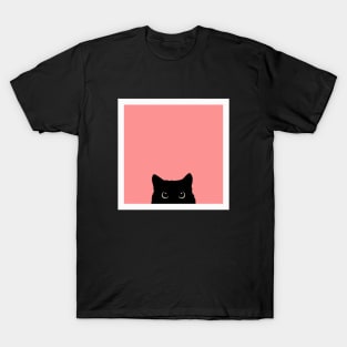 sneaky black cat in pink T-Shirt